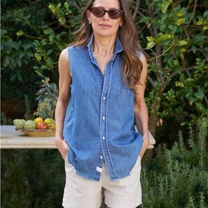 Frank & Eileen- Fiona Sleeveless Denim Button-Up Shirt, Vintage Blue denim